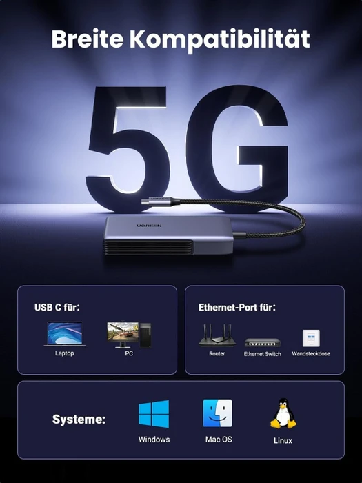 Ugreen USB-C 5G LAN Adapter, USB-C 3.1 [Stecker]