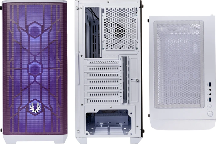 BitFenix Nova Mesh SE TG 4ARGB, weiß/violett, inkl. 4x Lüfter, Lüfter LED RGB, Glasfenster