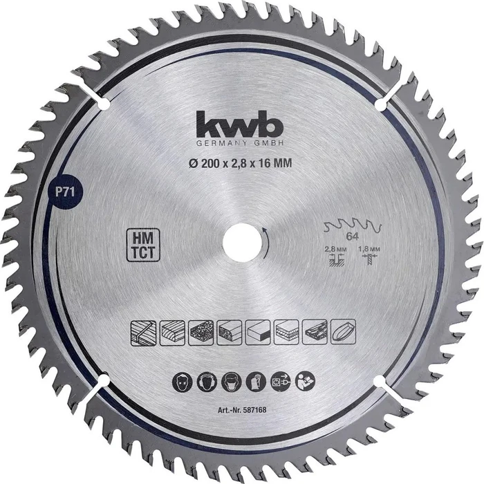 kwb Präzision Kreissägeblatt 64Z, 200x1.8x16mm, 1 Stück
