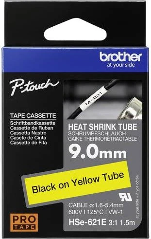 Brother HSe-621E Schrumpfschlauch, 9mm, schwarz/gelb