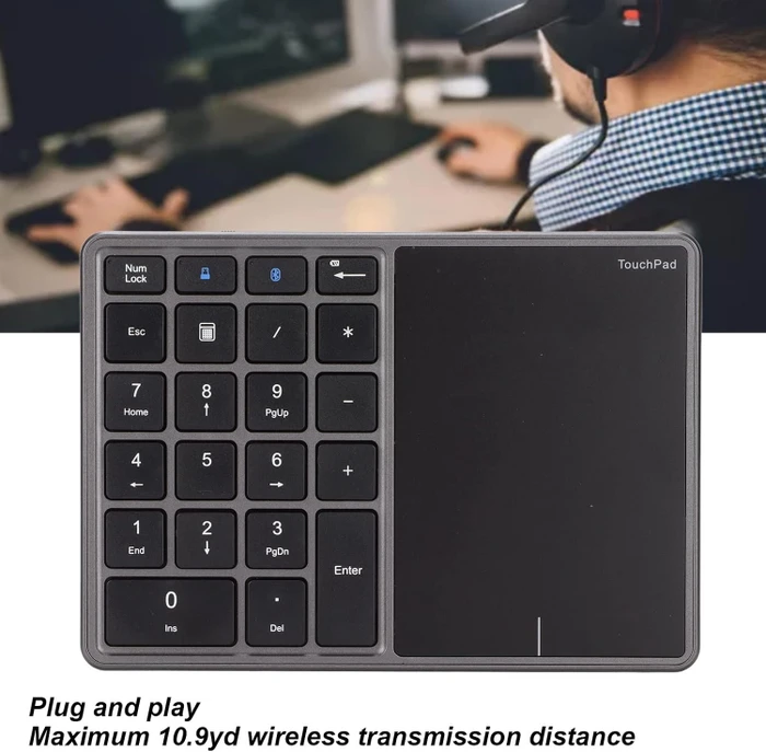 Zunate Wireless Numeric Keypad with Touchpad, grau/schwarz, Bluetooth