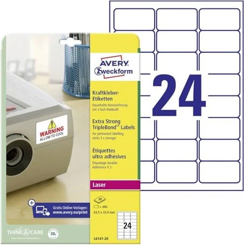 Avery-Zweckform Etiketten, 63.5x33.9mm, weiß, 20 Blatt (480 Etiketten)