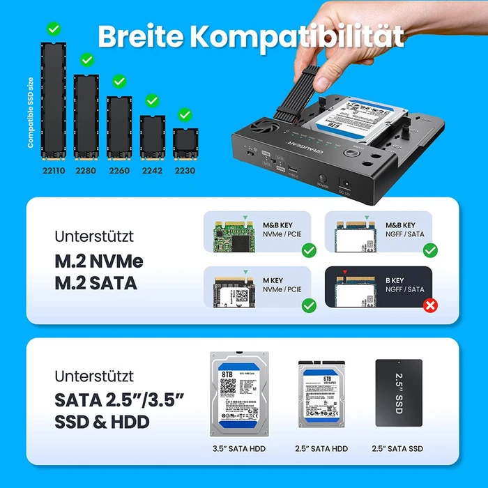 Graugear Bidirektionale Klonstation M.2/2.5"/3.5", Standalone