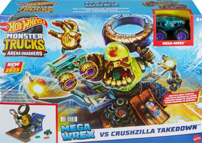 Mattel Hot Wheels Monster Trucks Arena Smashers MEGA-Wrex vs. Crushzilla Takedown