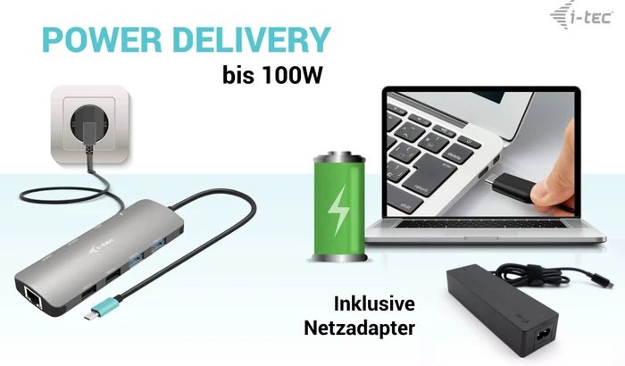 i-tec USB-C Metal Nano 2x Display Docking Station + Power Delivery 100W, inkl. Netzteil, USB-C 3.0 [Stecker]