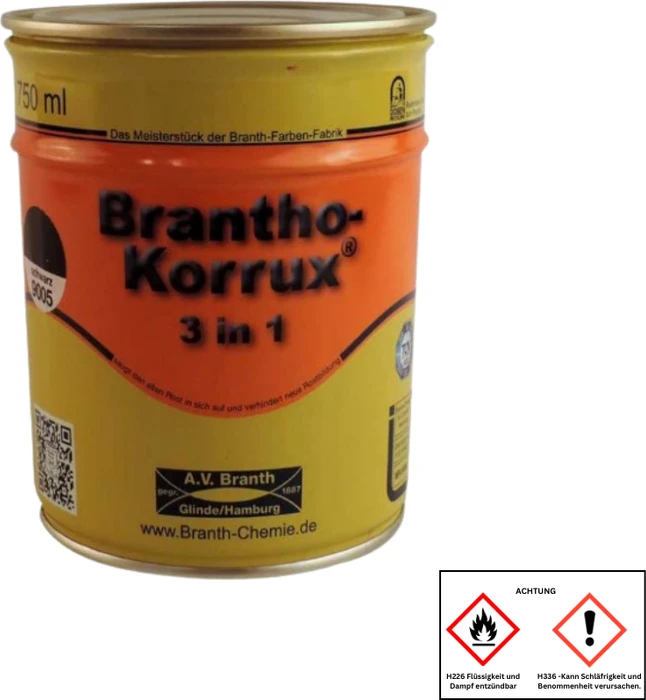 Branth-Chemie Brantho Korrux 3in1 Rostschutzfarbe tiefschwarz (RAL9005), 750ml