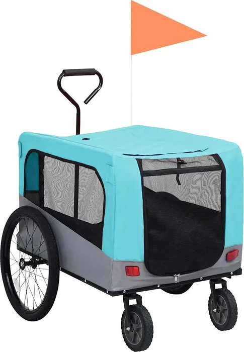 vidaXL 2-in-1 Hunde 63.5x95cm Fahrradanhänger blau/grau