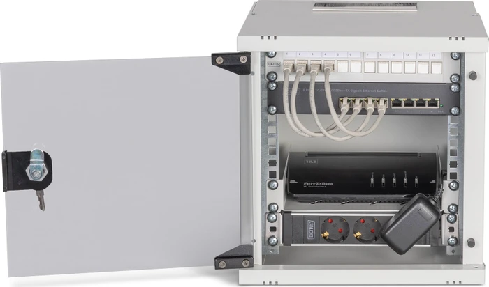 Digitus Professional SoHo Pro Line 10" Wandgehäuse SET 6HE, unmontiert, Sicherheitsglastür, IP20, RAL 7035, 300mm tief