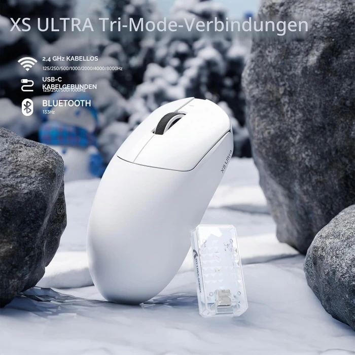 Attack Shark X8 Ultra 8KHz Tri-mode Wireless Gaming Mouse, weiß, inkl. Grip Tape, USB/Bluetooth
