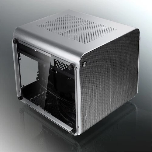 Raijintek Metis Evo TGS, silber/schwarz, Glasfenster, Mini-ITX