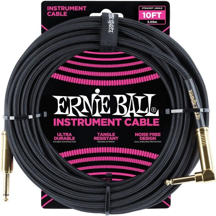 Ernie Ball 10' Braided Straight/Angle Instrument Cable Black