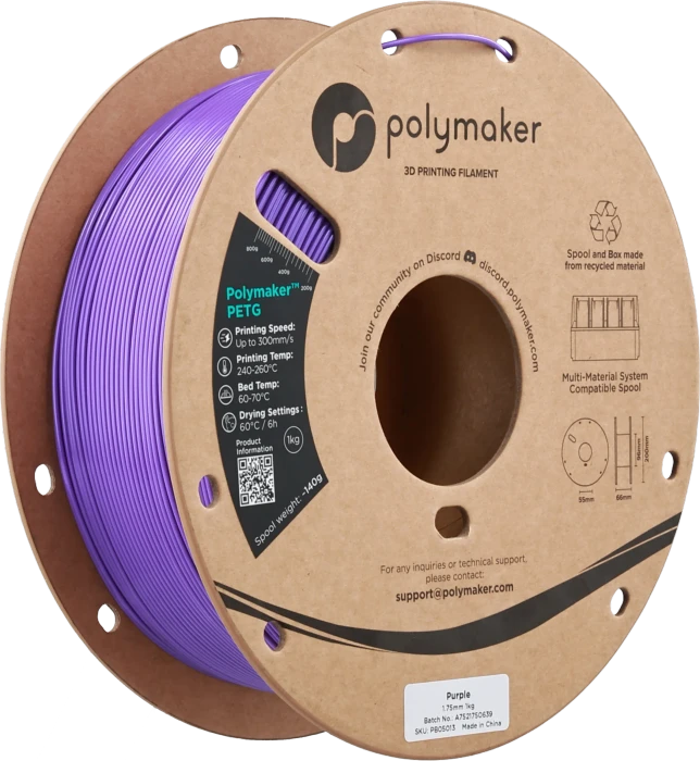 Polymaker PolyLite PETG, violett, Spule, 1.75mm, 1.00kg