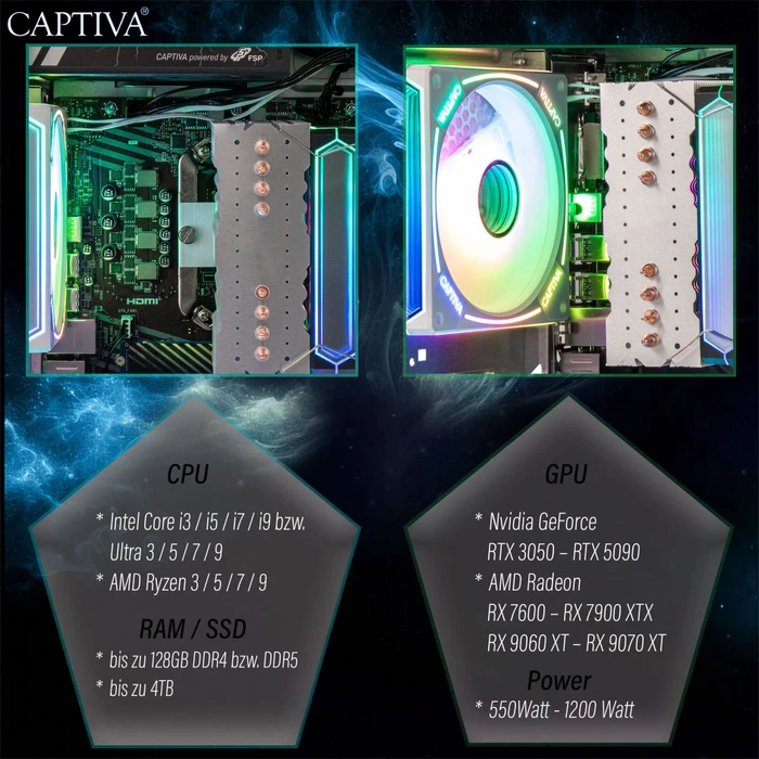 Captiva Highend Gaming R95-904, Ryzen 7 5700X, 16GB RAM, 1TB SSD, Radeon RX 9060 XT, Windows 11 Home