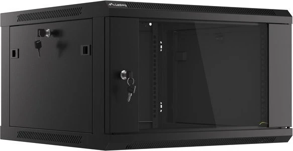 Lanberg 19" Wandschrank 6HE, hängend, Flat Pack, Glastür, IP20, RAL 9004, 600mm tief
