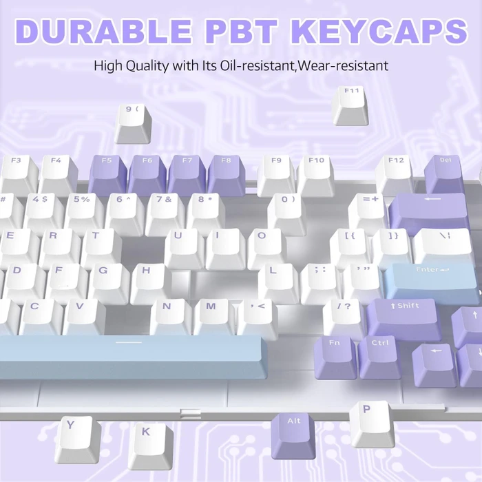 Ajazz AK820, White Purple, LEDs RGB, hot-swap, Ajazz Sea Salt, USB, US