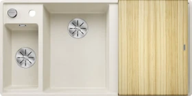 Blanco Axia III 6 S-F InFino Becken links mit Ablauffernbedienung softweiß inkl. Holzschneidebrett