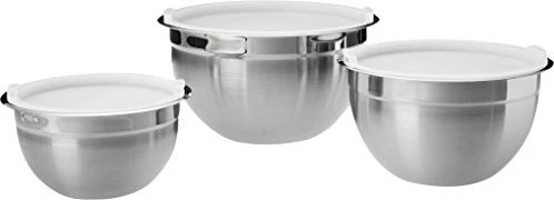 AmazonBasics Edelstahl Rührschüssel-Set mit Deckel, 3-tlg.
