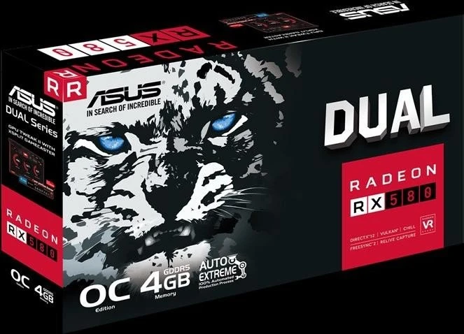 ASUS Dual Radeon RX 580 OC, DUAL-RX580-O4G, 4GB GDDR5, DVI, 2x HDMI, 2x DP