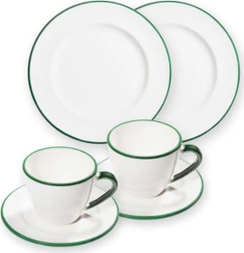Gmundner Keramik Grüner Rand Frühstück für 2 Gourmet Frühstücksservice, 4-tlg.