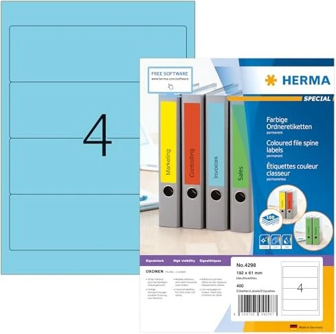 Herma Ordneretiketten, 61x192mm, blau, matt, 100 Blatt (400 Etiketten)