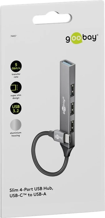Wentronic goobay Slim 4-Port USB-Hub, 1x USB-A 3.0/3x USB-A 2.0, USB-C 3.0 [Stecker]