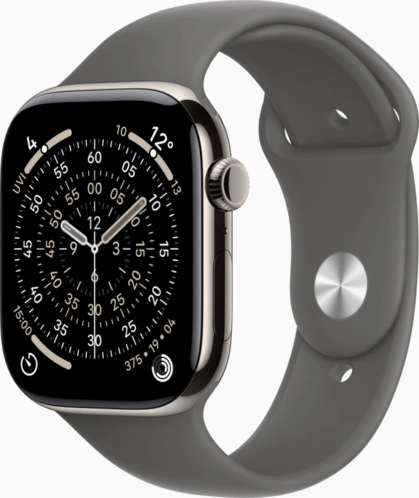 Apple Watch Series 11 (GPS + Cellular) 46mm Titan natur mit Sportarmband S/M steingrau