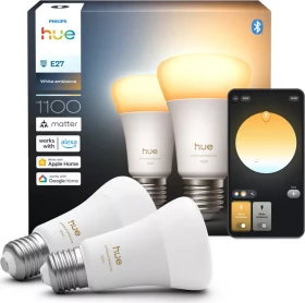 Philips HUE White Ambiance Smart LED A60 E27 1100 8.1W, 2 Stück