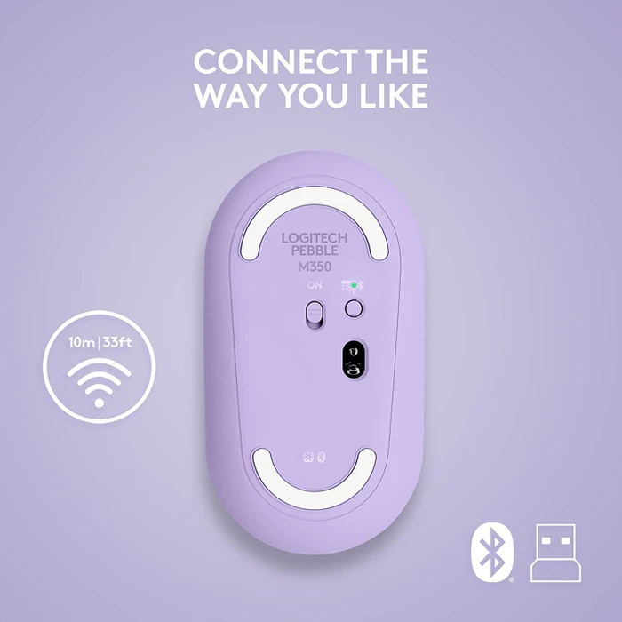 Logitech M350 Pebble Wireless Mouse Lavender Lemonade, USB/Bluetooth
