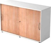Hammerbacher Schiebetürenschrank 2OH V1752S, Bogengriff Metall, weiß/nussbaum, Aktenschrank