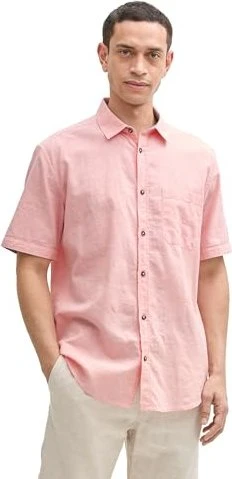 Tom Tailor Regular Fit Leinenanteil Hemd kurzarm hazy coral rose/chambray (Herren)