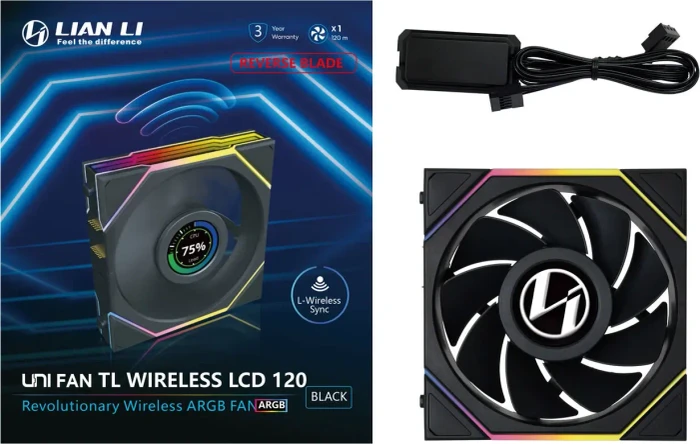 Lian Li Uni Fan TL LCD Wireless 120 RGB Reverse Blade, schwarz, LED-Steuerung, 120mm