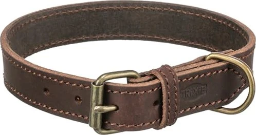 Trixie Rustic Fettleder-Halsband, M-L, Dunkelbraun