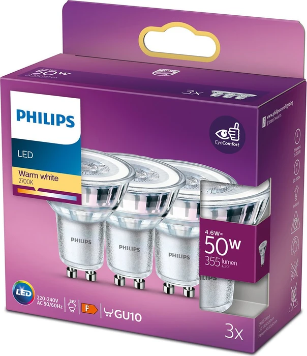 Philips Classic LED Reflektor GU10 4.6-50W/827, 3 Stück