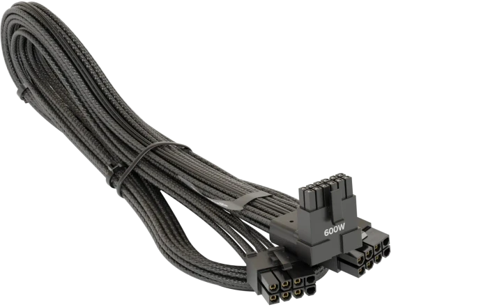 Seasonic 12V-2x6 Kabel, Adapterkabel, 2x 8-Pin PCIe Stecker auf 16-Pin PCIe 5.1 Stecker, Adapterkabel, schwarz, 90° gewinkelt, 70cm