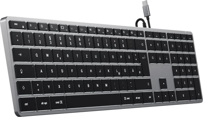 Satechi Slim W3 Wired Backlit Keyboard, -C, schwarz/grau, USB, DE