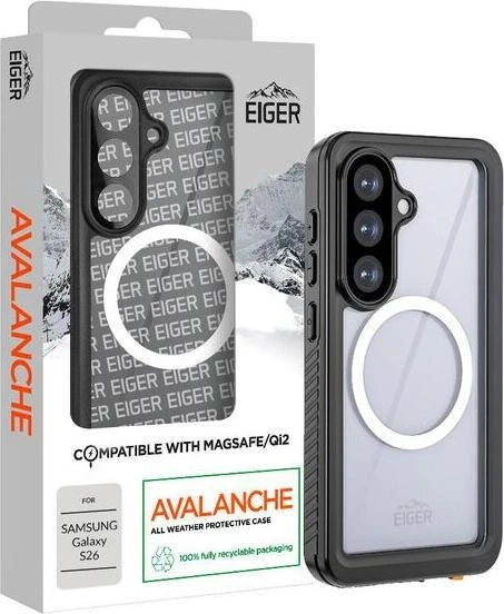 Eiger Avalanche MagSafe/Qi2 Case & Screen Protector für Samsung Galaxy S26 schwarz/transparent