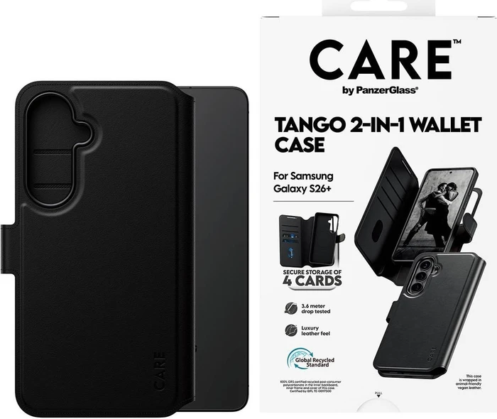 PanzerGlass Care Case Tango 2-in-1Wallet w. Qi für Samsung Galaxy S26+ schwarz