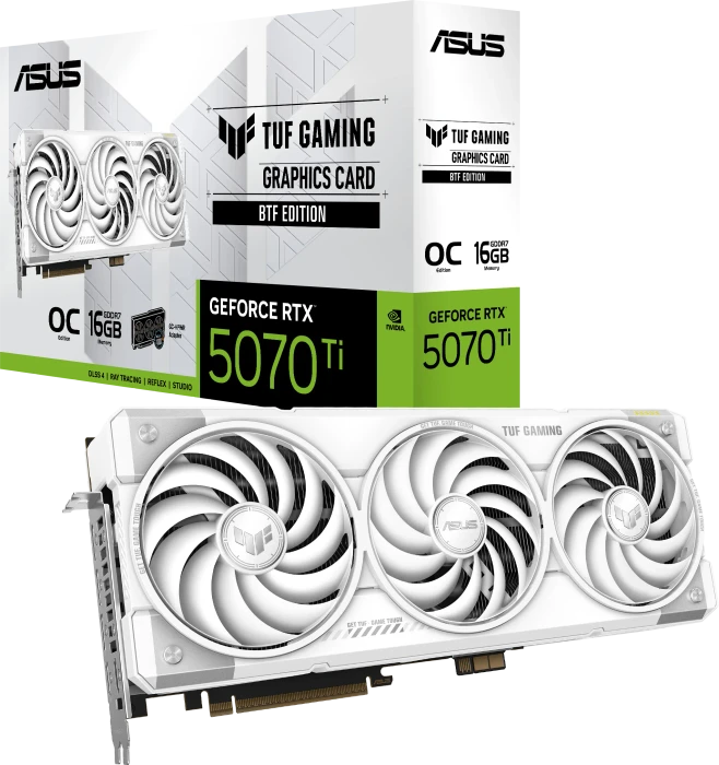 ASUS TUF Gaming GeForce RTX 5070 Ti BTF White OC Edition, TUF-RTX5070TI-O16G-BTF-WHITE, 16GB GDDR7, 2x HDMI, 3x DP