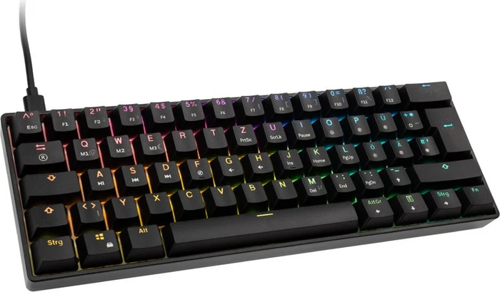 HK Gaming GK61, 60% Layout, LEDs RGB, Black, schwarz, Gateron Optical BLUE, USB, DE