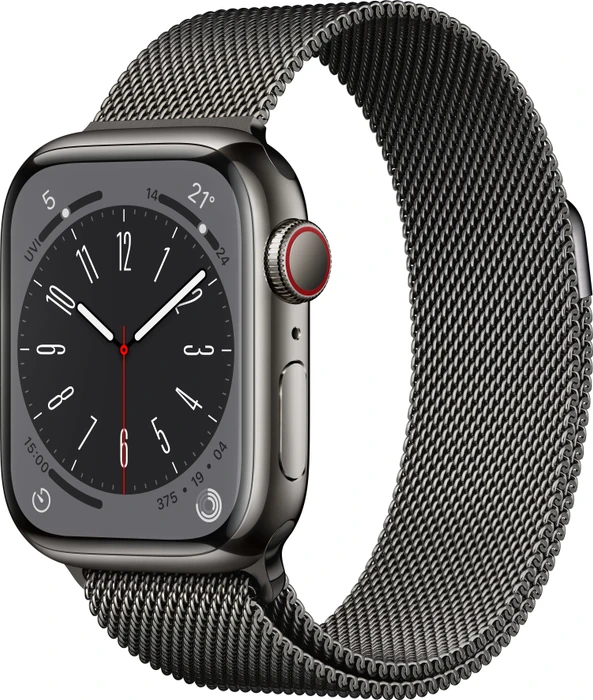 Apple Watch Series 8 (GPS + Cellular) 41mm Edelstahl graphit mit Milanaise-Armband graphit