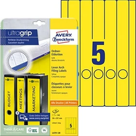 Avery-Zweckform Ordneretiketten, 38x297mm, gelb, 20 Blatt (100 Etiketten)