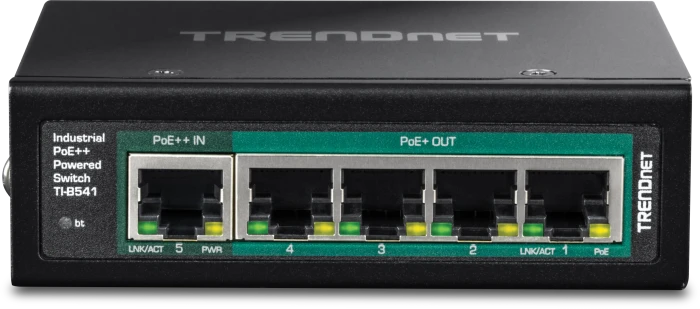TRENDnet TI Hardened Industrial Railmount Gigabit Switch, 5x RJ-45, 65W PoE PD