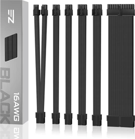 EZDIY-FAB Cable Extension Kit, 1x 24-Pin, 1x 4/8-Pin ATX, 2x 6-Pin PCIe, 16AWG, 2x 8-Pin PCIe, 16 AWG Nylon, schwarz