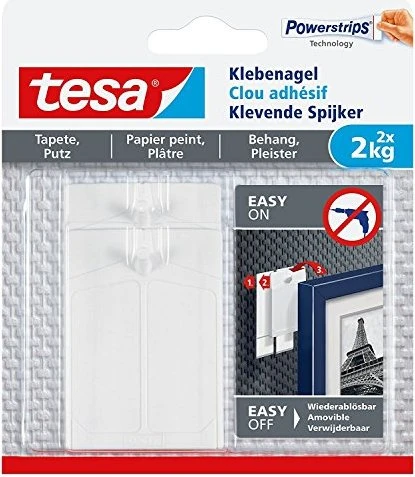 tesa Powerstrips Klebenagel Tapete/Putz weiß, 2 Stück
