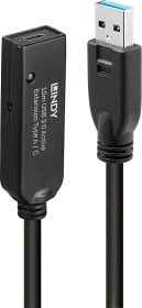 Lindy USB 3.0 aktives Verlängerungskabel schwarz, USB-A [Stecker] auf USB-C [Buchse], 10m (43376)