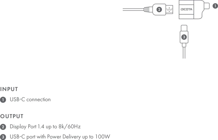 Dicota USB-C zu DisplayPort Mini-Adapter mit PD, DP Alt Mode, 8K, USB-C 3.0 [Stecker]