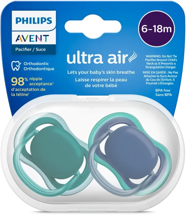 Philips Avent SCF085/31 Ultra Air Beruhigungsschnuller, 6-18M, Silikon, blau/türkis, 2 Stück