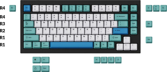 Keychron Q1/Q2/K2 OEM Dye-Sub Keycap-Set Iceberg, Kunststoff (PBT), Iceberg, blau/türkis/weiß, 97 Tasten (83+14), ANSI-US