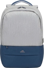 RivaCase Prater anti-theft Laptop Rucksack 17.3", Grey/Dark Blue