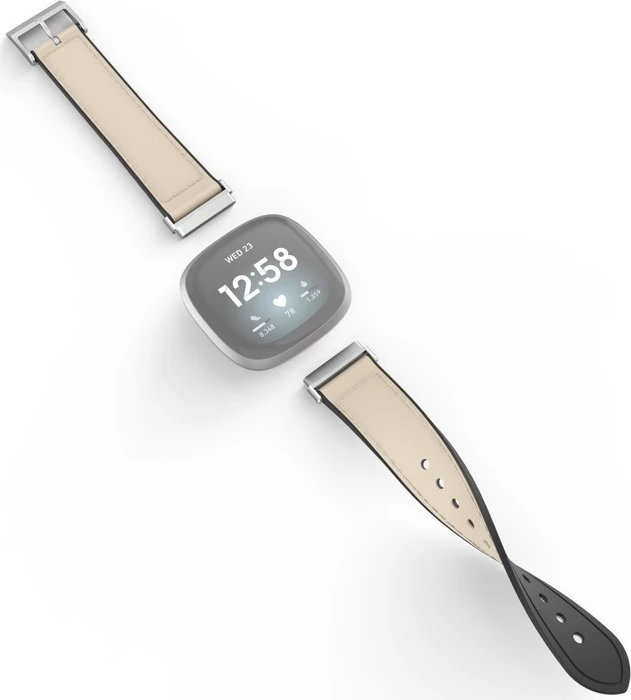 Hama Ersatzarmband Leder/Silikon 20mm für Fitbit Versa 3/Sense weiß